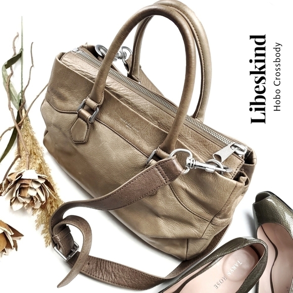 🧡 Liebeskind Berlin Distressed Beige Taupe Hobo Crossbody Leather Bag - Picture 1 of 16